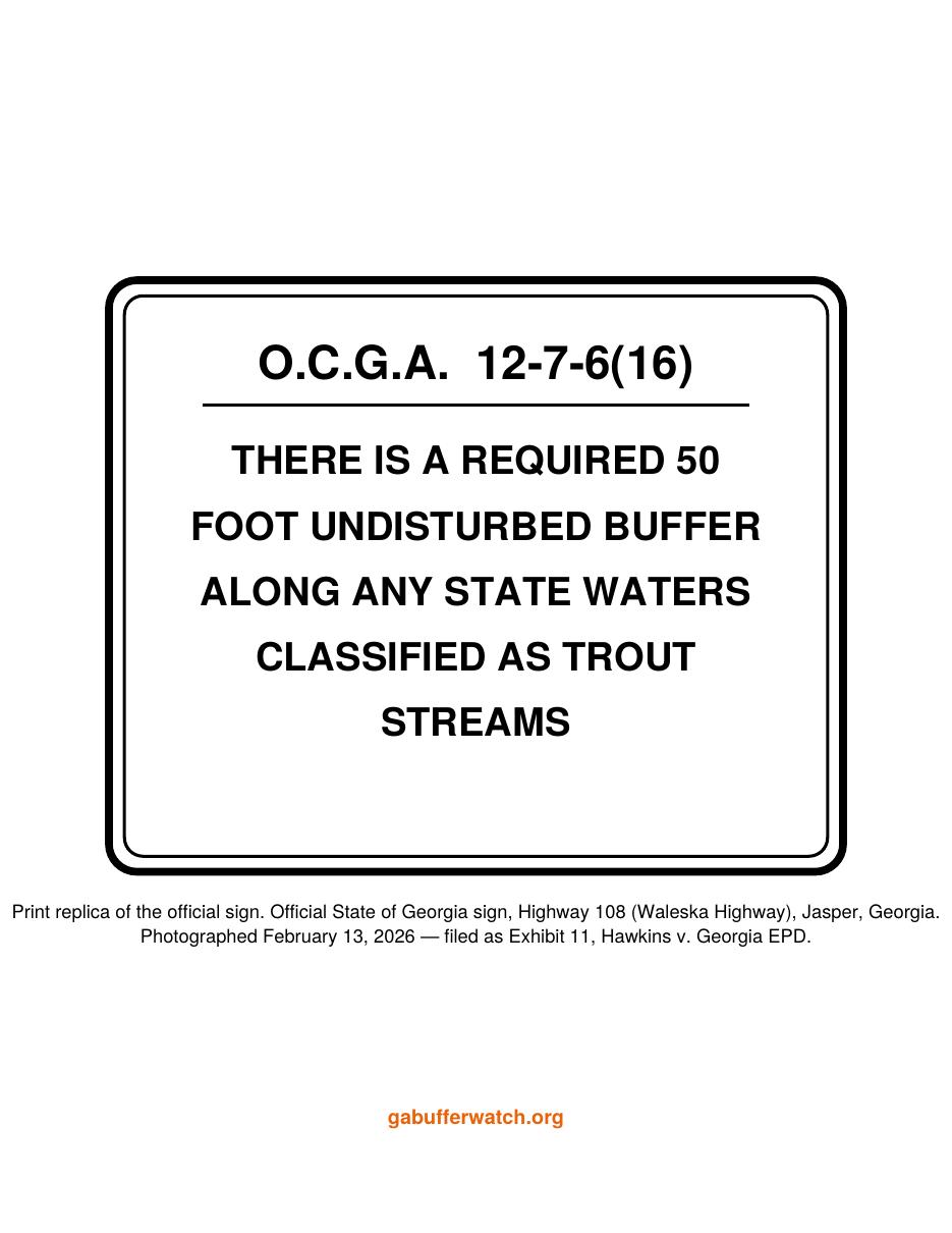 Print replica of the official state trout stream buffer sign